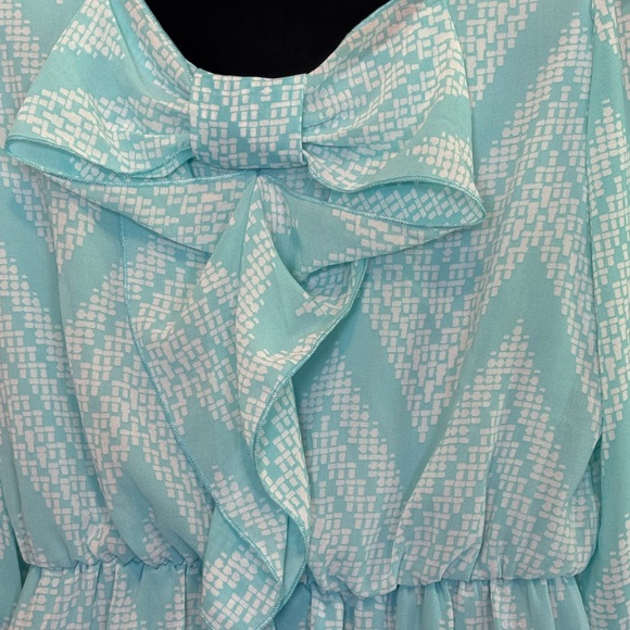 F-130 Takara Teal & White 1/2 Sleeve Hi Lo Lined MIDI Dress Size M - Picture 10 of 15